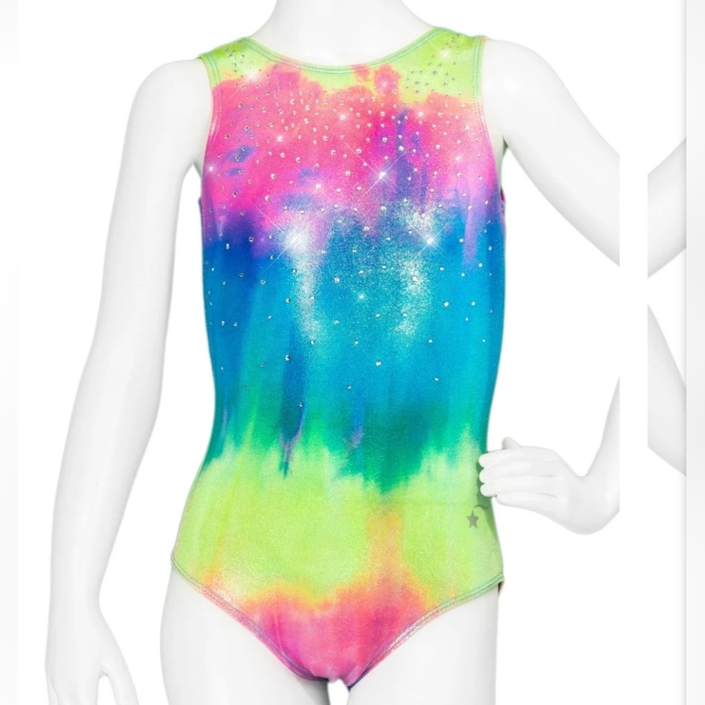 Destira Colorful Tie-Dye Gymnastics Leotard Rhinestones Child Small